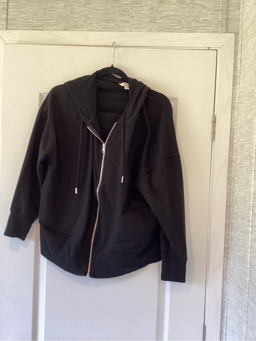 Terra & Sky Black Full-Zip Hooded Sweatshirt 0X EUC